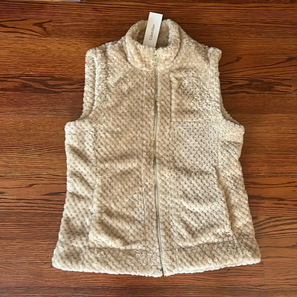 Calvin Klein Full Zip Fuzzy Vest Gold Hardware size medium - Picture 1 of 6